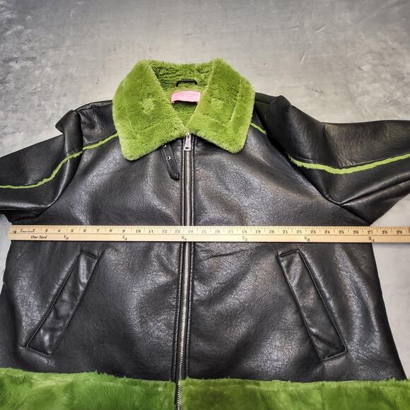 Azalea Wang Jacket Womens 3X Black Green GRINCHY-X Faux Leather Fur Trim Zip - Picture 6 of 9
